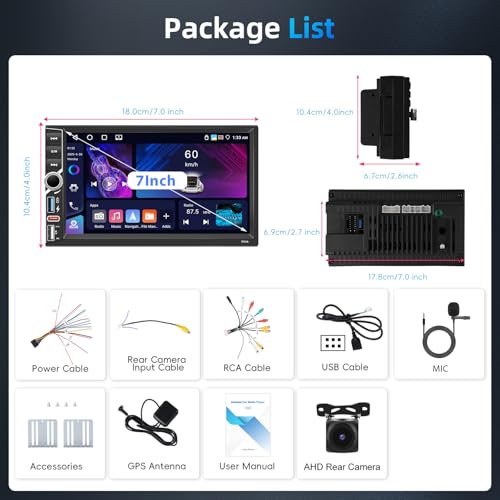 Motorsi 4+64G 2Din 7 Inch Car Radio with Wireless A-pple Carplay/Android Auto, Android Screen with GPS/Bluetooth/Mirror Link/SWC/FM/RDS/WiFi Support Rear Camera
