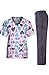 MedPro Women's Medical Scrub Set with V-Neck Print Top and Cargo Pants Pink Blue S(9007RIB-21)