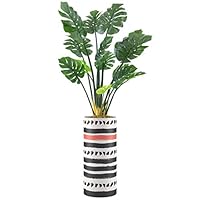 SIGNWIN Monstera Tree with Striped Black & Red Vase with Polygons Geometric Shapes Minimalism Zen Relax/Calm Multicolor Dark for Living Room, Bedroom, Office - X-Large 5 Feet (60