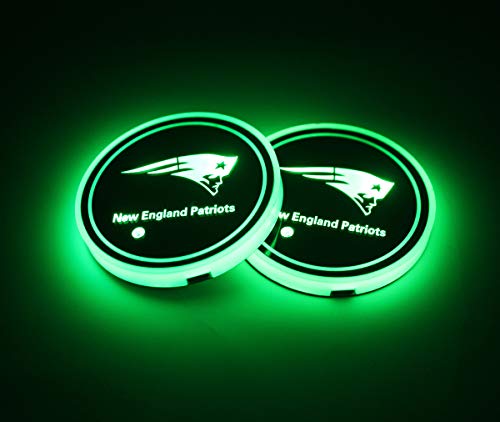 2pcs LED Car Cup Holder Lights for NFL-New England Patriots, 7 Colors Changing USB Charging Mat Luminescent Cup Pad, LED Interior Atmosphere Lamp,We are More Loyal Fans
