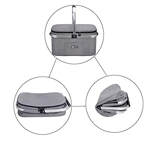 ALLCAMP Lightweight Picnic Basket Collapsible Insulated Cooler Bag for 4 Person 32L Extra Large Family Size with 2 Ice Packs(Light Gray)