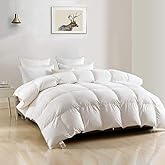 DWR Heavyweight Down Feather Fibers Comforter Oversized King, Ultra-Soft Cotton Blend Fabric, Overfilled Winter Warm Hotel Duvet Insert for Cold Weather/Sleeper (120x98, White)