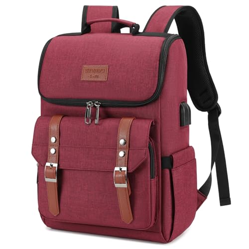 YALUNDISI Vintage Laptop Backpack Red Brown