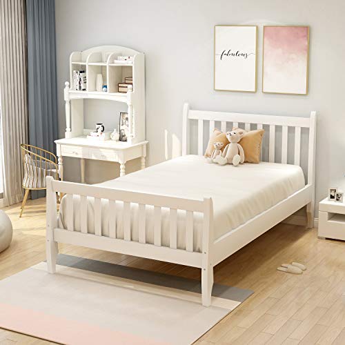 Twin Bed Frame for Kids Wood Twin Size Platform Bed with Headboard and