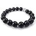 KONOV Black Agate Mens Womens Bracelet, Energy Bead, Buddha Mala, Black Silver