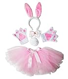 Petitebella Easter Costume Pink Rabbit Headband Paw Bow Tail Gauze Skirt Set