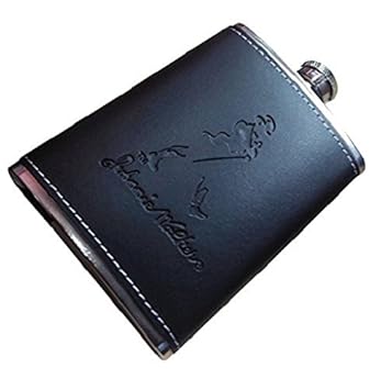 Vagmi Johnnie Walker Design Stainless Steel Leather Hip Flask (230 Ml) for Men - Liquor Flask Or Wine Whiskey Alcoholic Beverage Holder