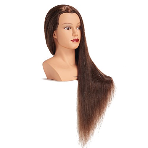 Traininghead 28-30" 100% Human Hair Mannequin Head Hairdressing Training Practice Head Hair Styling Cosmetology Manikin Doll Head With Clamp (Brown)