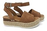 Soda Womens Flatform Casual Espadrille Ankle Strap Sandals (7.5, Tan)