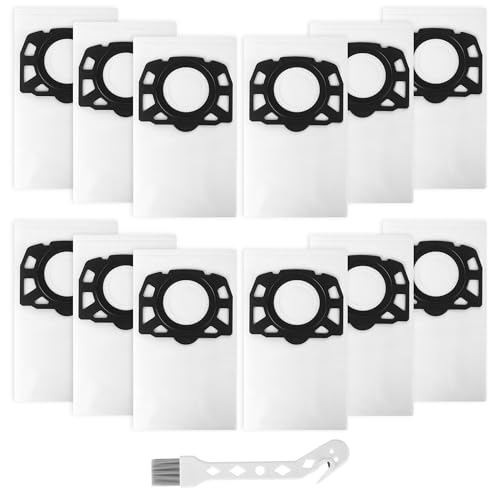 KFI 487 Pack of 12 Vacuum Cleaner Bags for Kärcher WD4/WD5/WD6/WD5P/WD6P/MV4/MV5/MV6, Compatible with Kärcher Vacuum Cleaner 2.863-006.0, with 1 Brush