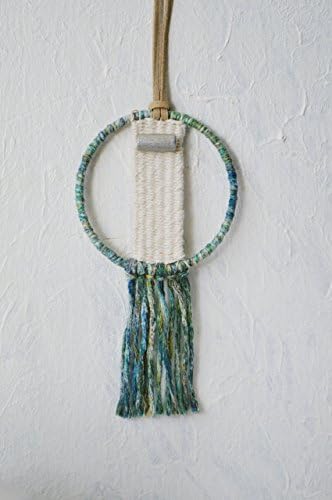 3" Modern Boho Mini Teal Fringe Car Woven Tapestry Handmade Christmas Gift