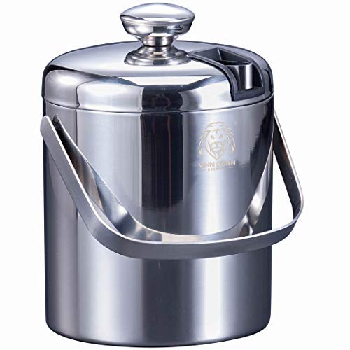 Ice Bucket 1.2L Chrome with Concealed Tong Double Walled Insulated Stainless Steel Ice Bucket with Concealed Tong&Carry Handle(Polished_Mirror)