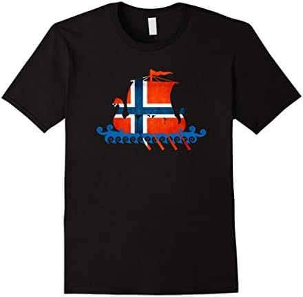 Mens Norway Viking Shirt, Norwegian Flag Viking Ship T-Shirt XL Black