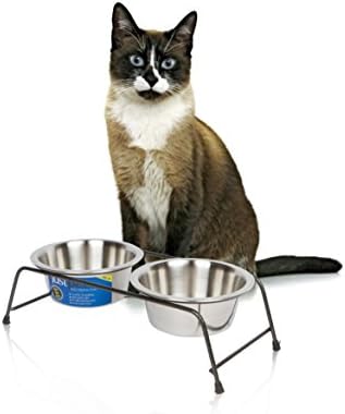 Cat Bowl For Food &amp; Water With Elevated Stand - Cat Diner Stainless Steel Set Of 2- Dishwasher-Safe Raised Feeders - By Just Pet Solutions