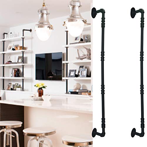 Yuanshikj 2Pc(47" Tall,3/4") 4 Tier Industrial Wall Mount Iron Pipe Shelf Shelves Shelving Bracket Floating Rustic Heavy Duty Retro DIY Open Bookshelf Storage Office Home Holder Black Hardware Only