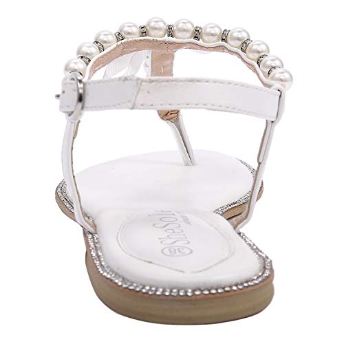 SheSole-Womens-Pearl-T-Strap-Bridal-White-Flat-Sandals-Beach-Wedding-Shoes