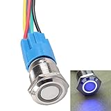 E Support 16mm 12V 3A Car Blue Light Angel Eye Metal Push Button Switch Socket