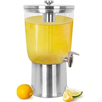 BirdRock Home Stainless Steel Beverage Dispenser with Ice Container, Stand & Spigot - Round - 3 Gallon - BPA Free Clear Acrylic Jug - Water, Sangria, Lemonade Cold Brew Coffee