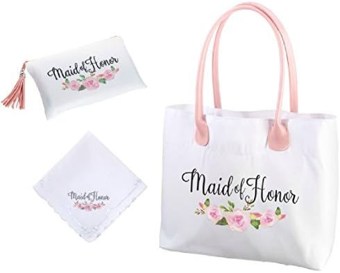 Roy Rose Gifts Lillian Rose Watercolors Maid of Honor Floral Tote, Survival Bag, and Hankerchief Bundled Set