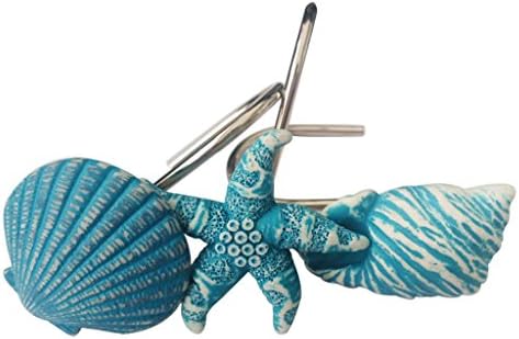 Twofishes 12 PCS Fashion Decorative Home Bathroom Sea Ocean Style Seashell Shower Curtain Hooks Rings (Seashell: Sky Blue; Starfish:Sky Blue;Conch:Sky Blue)
