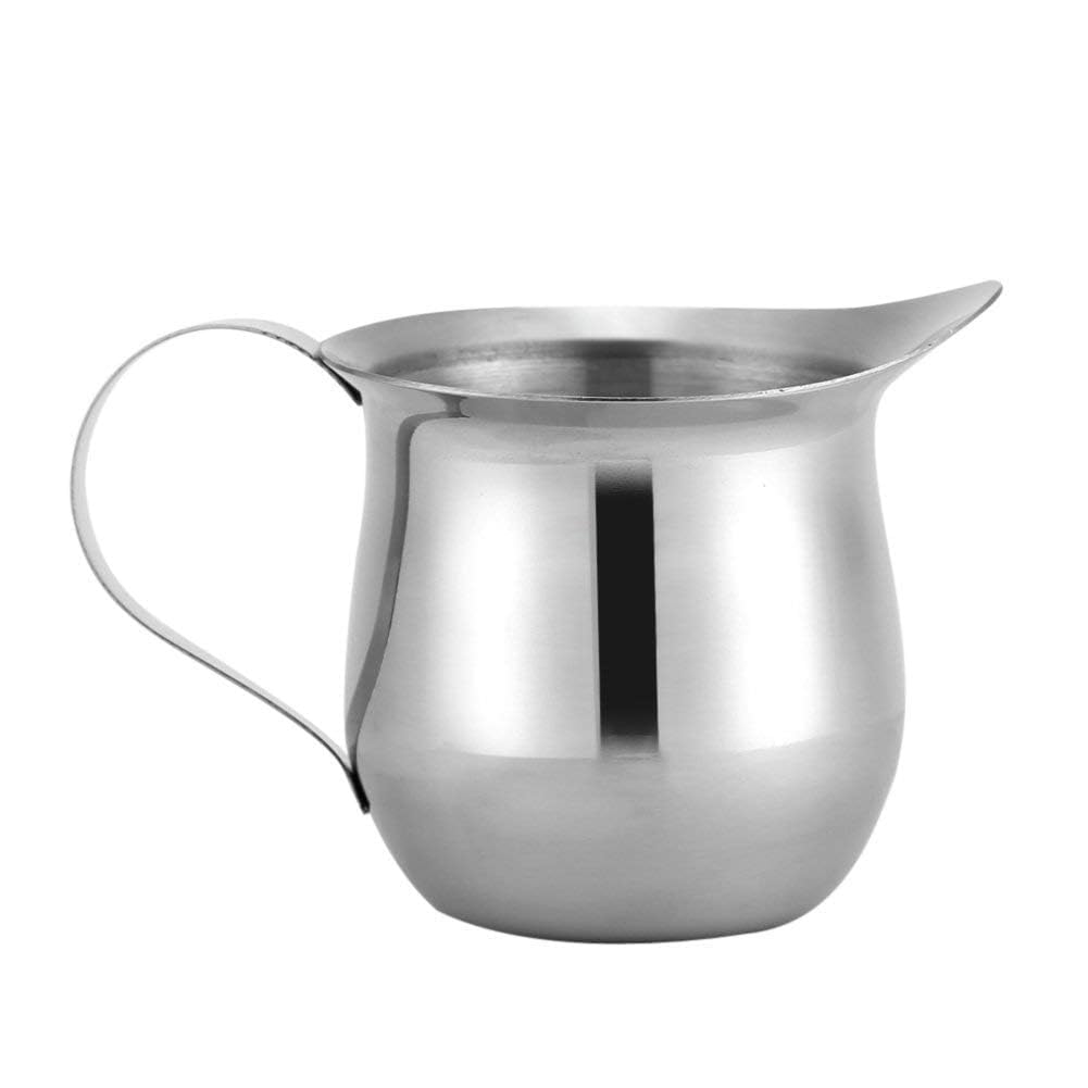 Milk Frothing Jug,90ml/3 oz Small Milk Jug Milk Frothing Cup,Stainless Steel Small Bell Shaped Milk Frothing Pitcher,Wide Mouth Creamer Pitcher with Pouring Spout for Cappuccino Espresso Making