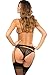 Rene Rofe Women's Crown Pleasure Lace Bra Garter and G-String Set, Black, Medium/Large