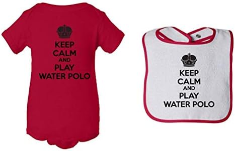 Mashed Clothing Unisex Baby 2-Pack Keep Calm And Play Water Polo Bodysuit & Piping Bib