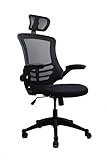 Modern High-Back Mesh Executive Chair With Headrest And Flip Up Arms. Color: Black