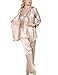 4Ping Womens Satin Luxurious Lightweight Paisley Long Sleeve Pyjamas with Belt Three Piece Set Tank Top Beige L