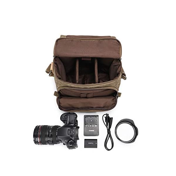 Neuleben Wasserdicht Vintage Kameratasche DSLR SLR Fototasche Canvas Umhängetasche für Spiegelreflexkamera Systemkamera Objektive Zubehör (Dunkelgrau) – Bild 5