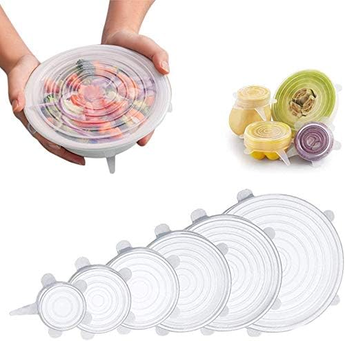 Silicone Stretch Lids,Reusable Durable and Expendable 6 Pack Multi Size Seal Lids,Eco-Friendly Stretch Container Keep Food Fresh for Bowls,Pots,Mugs,Food Covers