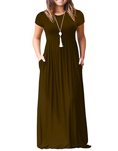 Womens Casual Maxi Tunic Dress With Pockets Short Sleeve Loose - Want It All