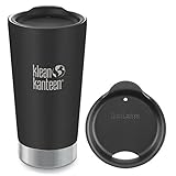 Klean Kanteen Stainless Steel Vacuum Insulated Tumbler (Shale Black with Extra Lid, 16-Ounce)