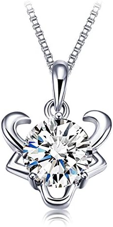 Flashing God 925 Sterling Silver Horoscope Constellation Zodiac Necklace Pendant with Cubic Zirconia (Taurus)