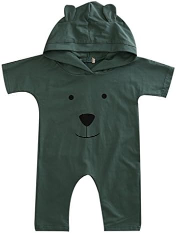 Baby Boys Girls Jumpsuit Hoodie Romper Outfit Bear Cartoon Bodysuit Clothes (0-6 Months, Army Green)