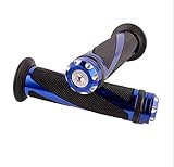 Astra Depot 2pcs Universal Blue Motorcycle Grips with Billet Aluminum Bar End Cap Plug Slider For 7/8