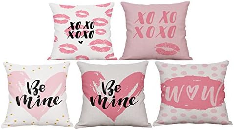 LOLOAJOY 18inch Cotton Linen Pillow Cover Plants Printed Cushions Home Decoration Pink 5PCS