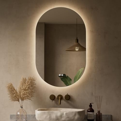 Keonjinn 20 x 32 Inch Oval LED Mirror with Backlight, HD Tempered