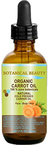 CARROT OIL Organic 100% Natural / Pure Botanicals / Cold Pressed Carrier Oil. 2 fl. oz. - 60ml. For Face, Body, Hair and Nail Care. by Botanical Beauty