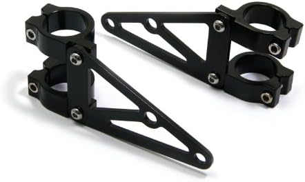 Max-Inc Universal Black Motorcycle Headlight Brackets, Fork Mount Headlamp Bracket with Turn Signal Mounting Points for a Café Racer, Chopper, Harley Davidson, 34/35mm Diameter