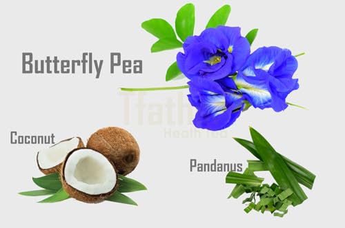 TFATHER – 33 BUTTERFLY PEA FLOWER TEA BAGS WITH DIPPING STRING – BUTTERFLY PEA, COCONUT & PANDANUS ORIGINAL FLAVOR – NO CAFFEINE, NO SUGAR, NO GLUTEN, NON GMO, VEGAN & NATURAL, PURPLE BLUE