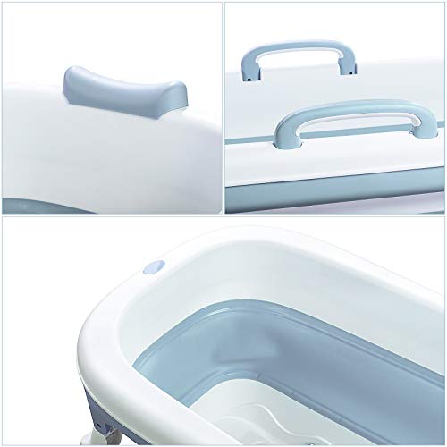 Large Portable Foldable Bathtub Soak 3-Stage Tub for Adult/Children/Toddlers Efficient Maintenance of Temperature Bath Tub SPA & Foot Massage EuroBath Plastic Non-slip Blue 47 inches