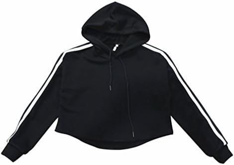 DNqSiXlE Women Cropped Hooded Hoodies Knitted Stripped BTS Kpop Hoodie Sweatshirt Fashion Moletom Feminino Crop Top Pullovers Black S