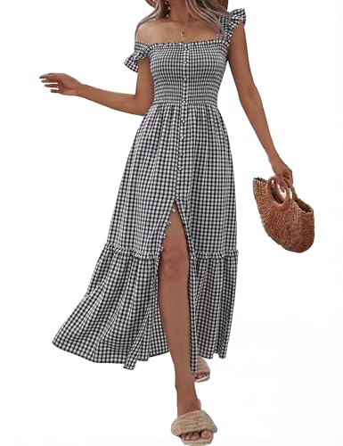 LEYRASON Ruffle Flowy Swing Midi Dress
