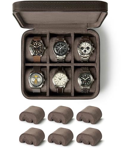 TAWBURY Fraser 6 Watch Case (Brown) with a Set of 6 X-Small Pillows to Fit 5.5-6.5
