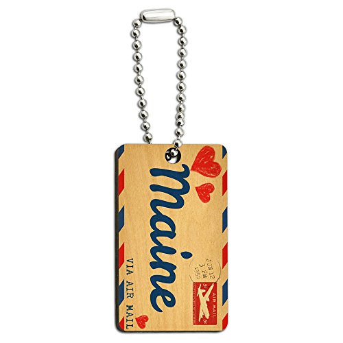 Air Mail Postcard Love for Maine Wood Wooden Rectangle Key Chain