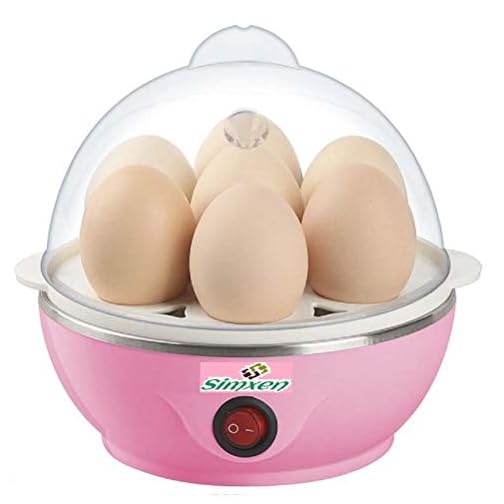 Simxen Egg Boiler Electric Automatic Off 7 Egg Poacher for Steaming, Cooking Also Boiling and Frying 400 W (Blue, Pink)