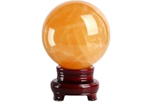 Natural Yellow Calcite Healing Quartz Crystal Sphere Gemstone Ball Large with Stand, Natural Sculpture Figurine 80mm/3.14 inc