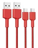 USB C Cable AUKEY (6.6ft x 2) USB Type C Cable Braided Nylon USB C to USB A Fast Charging Cord for Samsung Galaxy S10 S10+, Huawei P30 P20, MacBook Pro 2016, Sony Xperia XZ, Nexus 5X, OnePlus - Red
