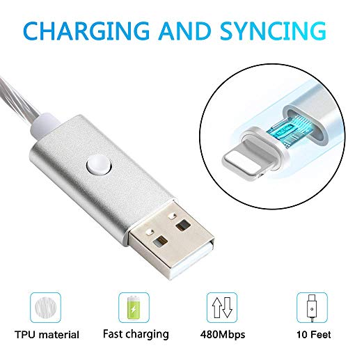 LED iPhone Charger Cable, 10ft iPhone Light Up Charging Cord for iPhone